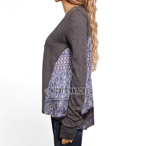 Subtle Luxury Cashmere Silk Cardigan Gray Button Front Boho Print Back Size XS/S - Picture 6 of 11